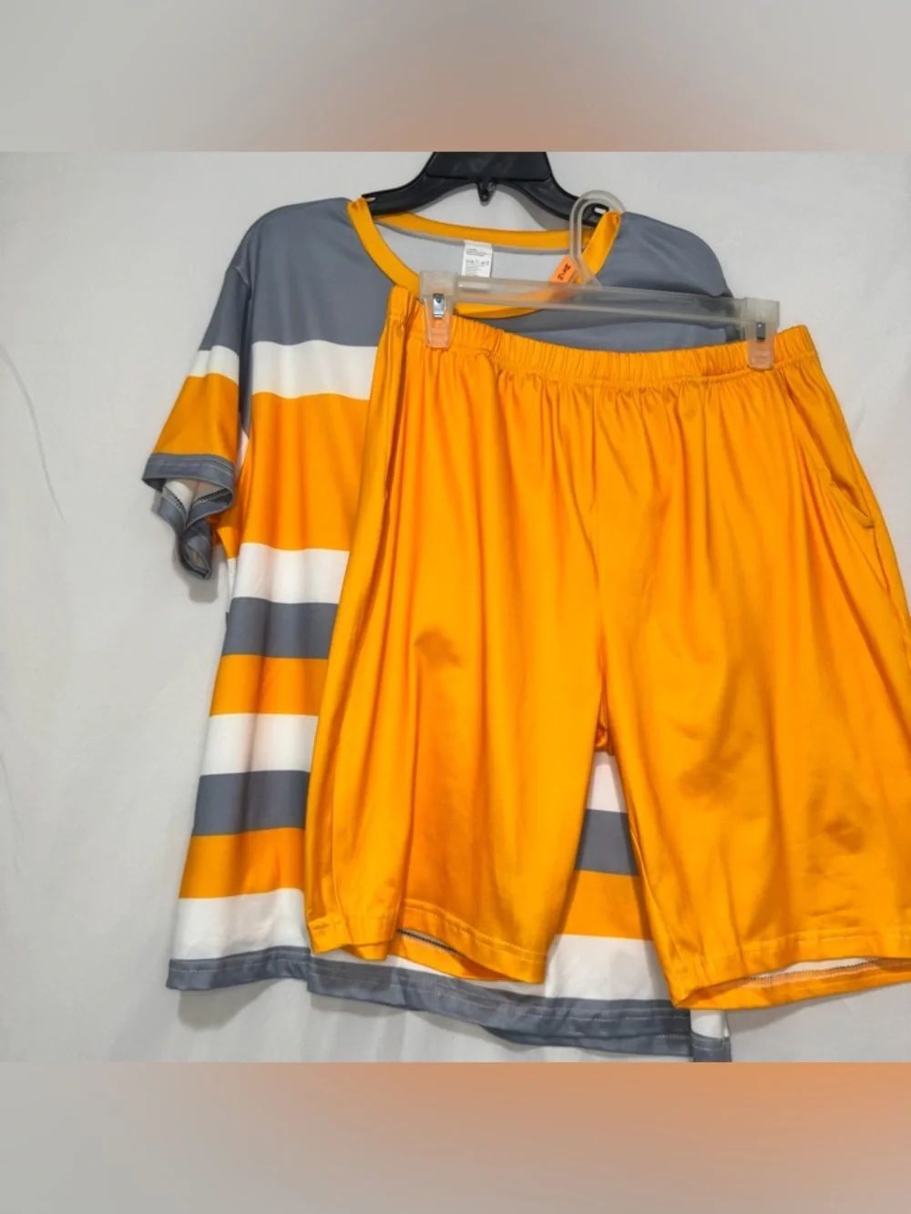 Orange, Grey, & White striped 2pcs Short Set Size 1X